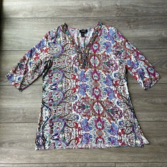 Papillon Boho Jewelled Paisley  Print Tunic Blouse M - Picture 5 of 16